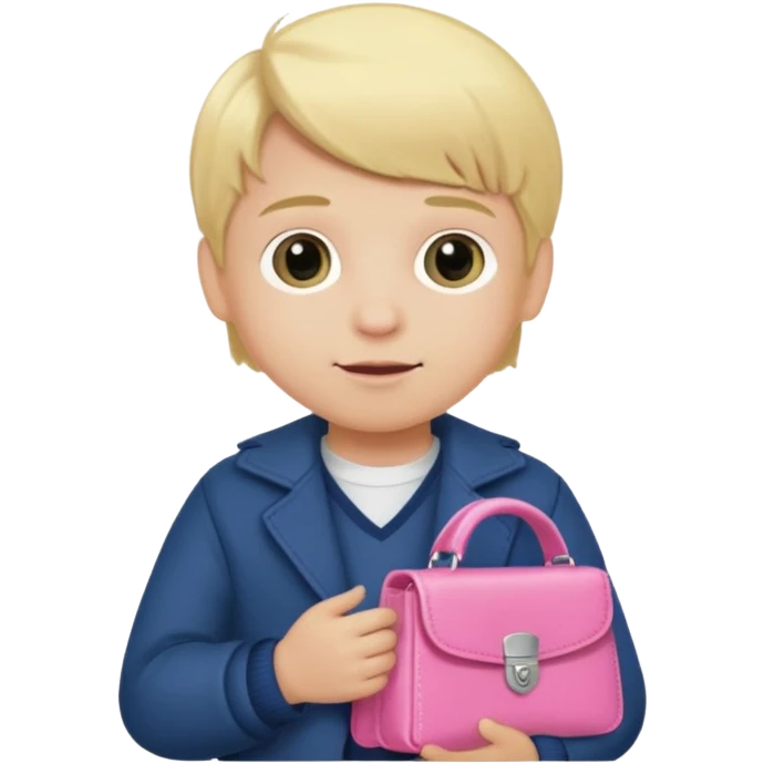 little small blonde boy holding a pink purse  emoji