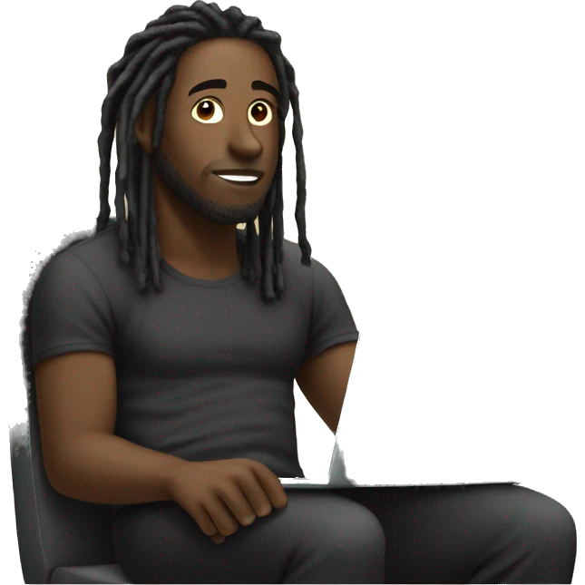 Black-guy-with-dreads-wearing-black-trackstuit-sitting-down-on-chair facing-foward-focused-on-laptop-computer- emoji
