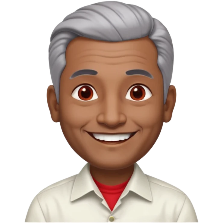 50 yr old indian man, dark skin, grey hair, big smile, white teeth, chubby, no moustache, clean shaven, young style hair, hair brushed back, 5 oclock shadow, bindy, dress shirt, forehead dot, chubby, religious, red dot, fancy hair emoji