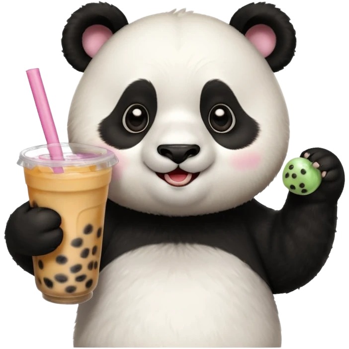 A panda drinking bubble tea, excited about the toppings, portrait, bust up emoji