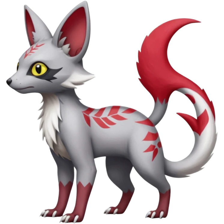 Minccino-Lykoi-Zangoose-fusion-hybrid-animal-Fakémon-creature, full body, thin long sleek scaly tail, intricate markings emoji