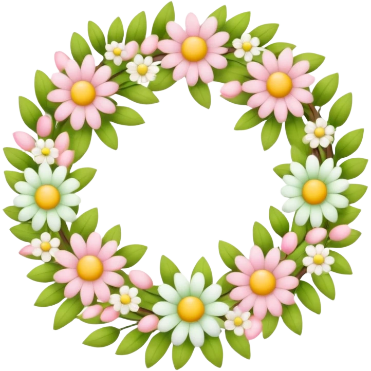 flower wreath with yellow, pink and white and green pastel colors, in a shape of an egg emoji