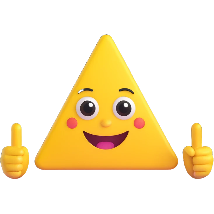 A 2D cartoon-style yellow emoji with a mischievous smile, triangle-shaped eyes, and both hands pointing upward with index fingers.  clean digital style, and a fun, dancing expression. Style similar to children’s drawing tutorials, dancing expression. No background, isolated on white.  emoji