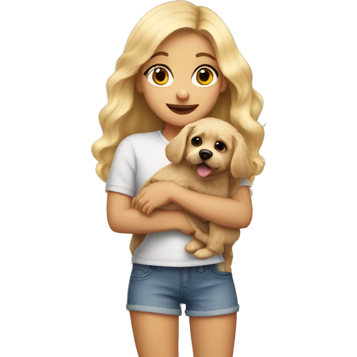 Blonde girl holding fluffy dog emoji