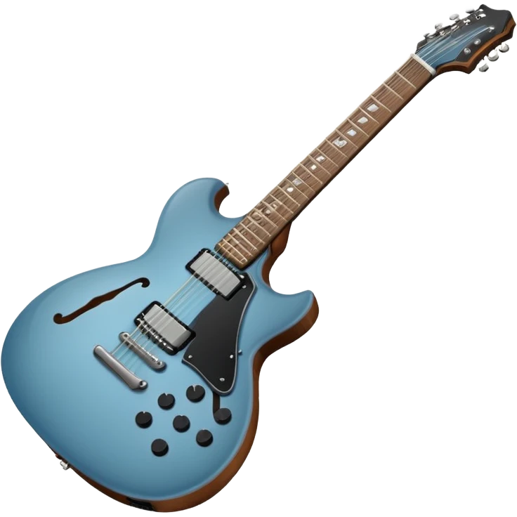 A gray-blue electric guitar with a black pick guard emoji