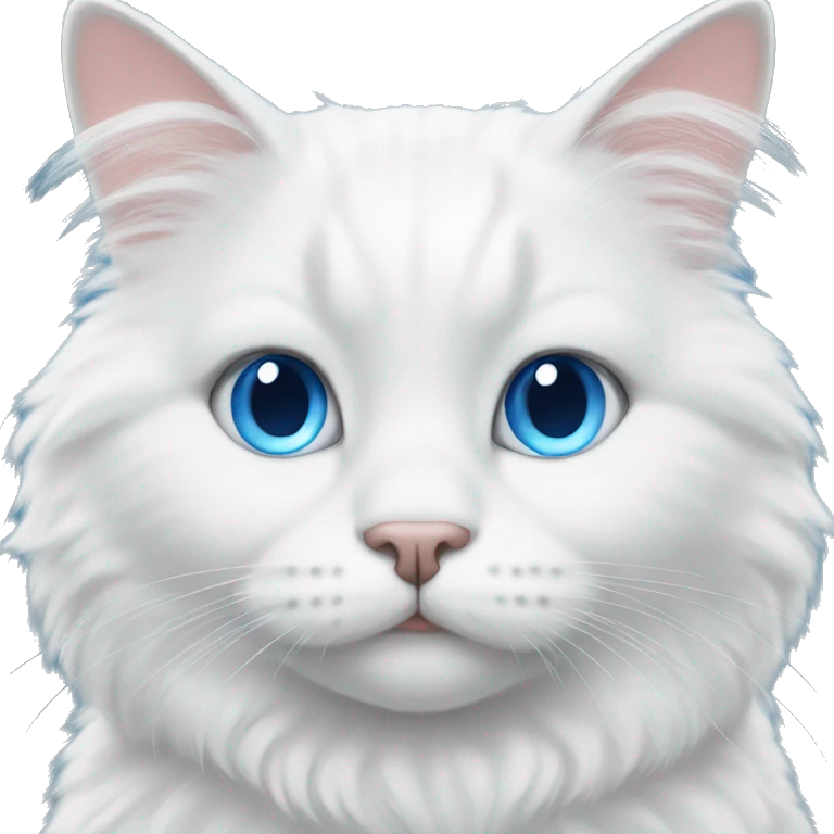 Fluffy white cat sitting down blue eyes  emoji