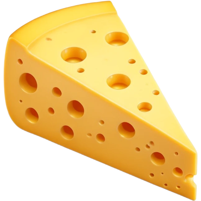 A 3D cartoon wedge of yellow cheese with round holes, bright tone, soft shadow, Memoji-style. emoji