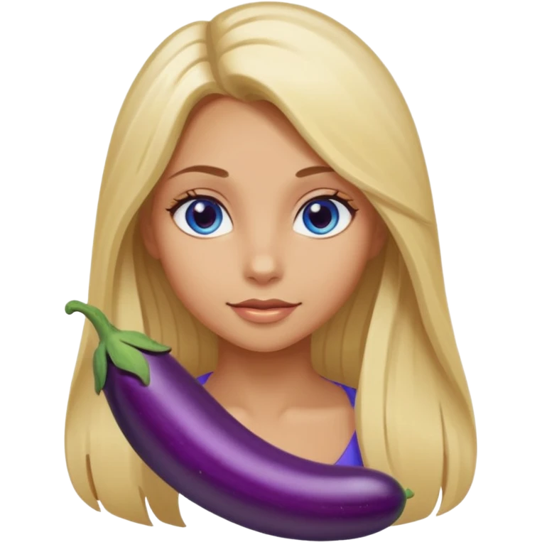 Girl, long blond hair, blue eyes, sucking big eggplant emoji