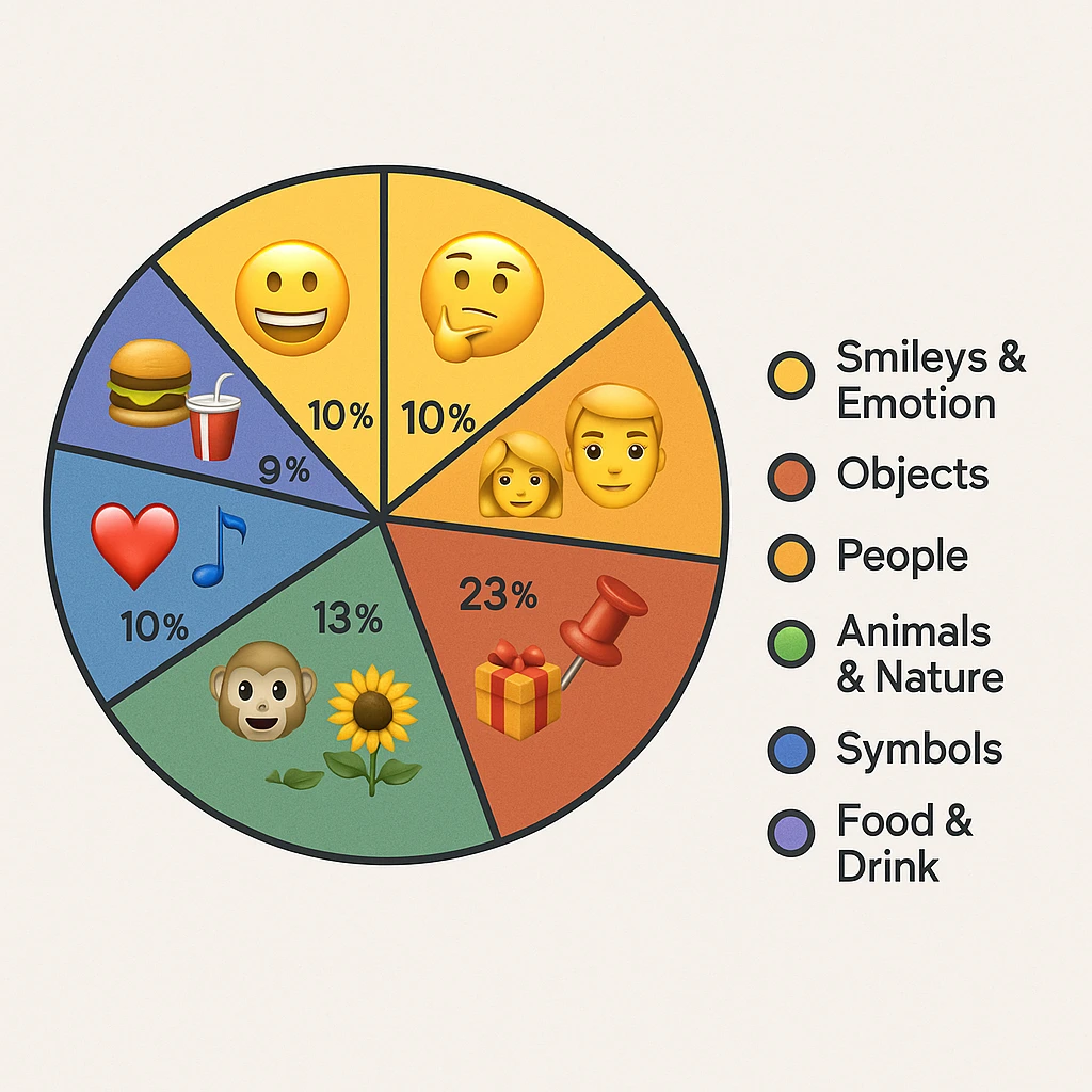 A pie chart illustrating the distribution of different emoji categories. emoji
