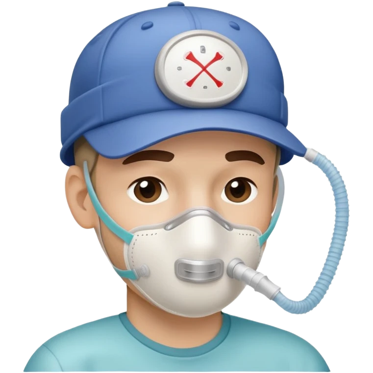 cpap face mask on guy wearing "backwards baseball" hat simple emoji