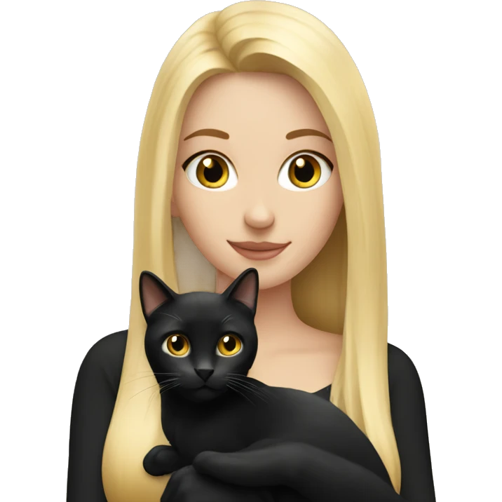 Pretty long blonde haired woman holding Black cat emoji