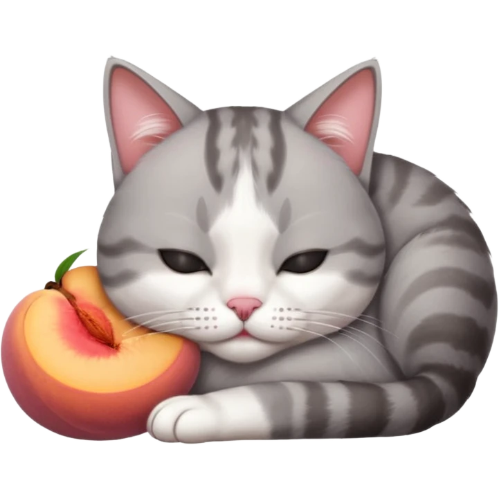 grey and white small cat with its eyes closed lying down with his head leaning on his paw emoji