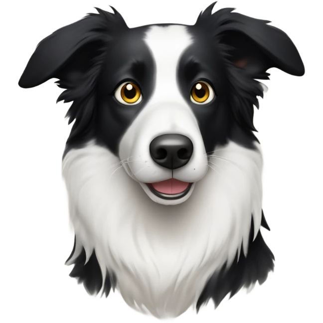 Border collie with half white face and one black spot over eye emoji