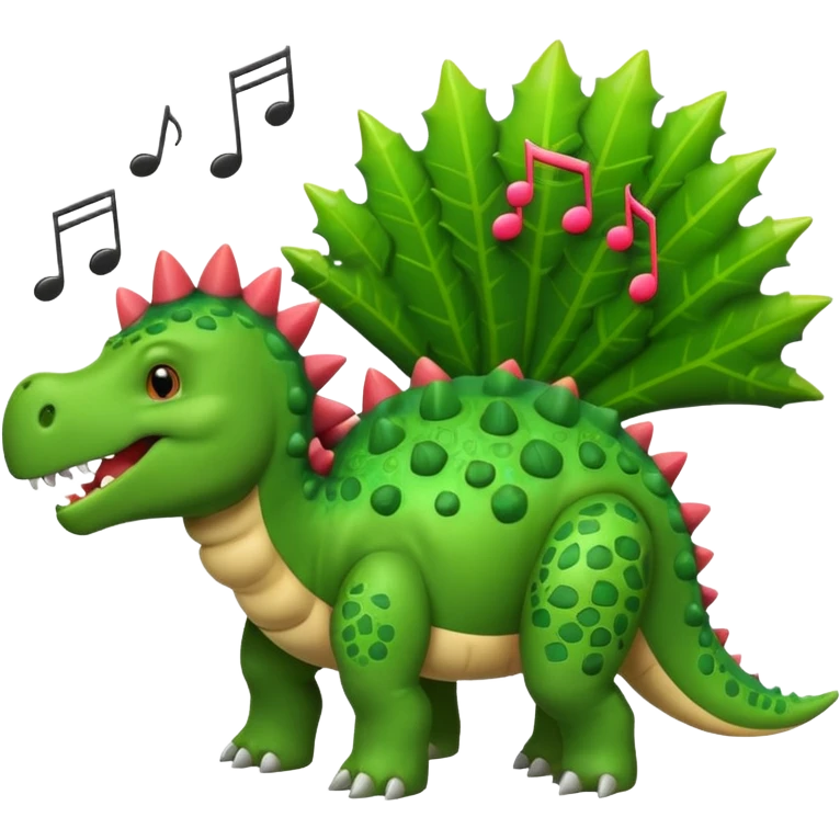 cartoon stegosaurus with music notes emoji