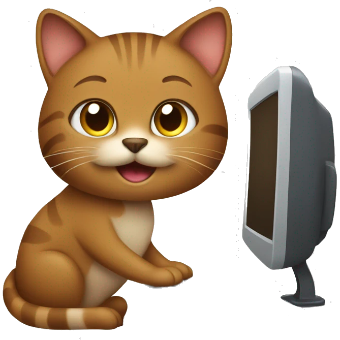 brown cat working on computer emoji