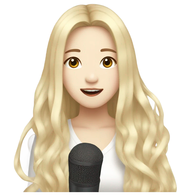 korean woman with long blonde hair, singing, kpop style emoji