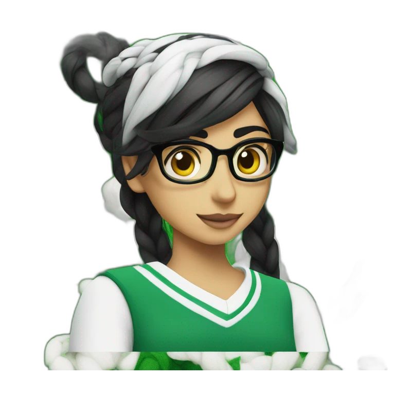 Mia Khalifa black braid white tshirt green sleeves slytherin logo emoji