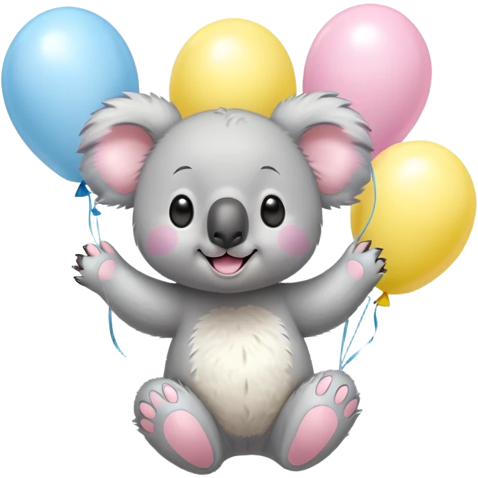 koala floating with pastel balloons, happy face, pastel-toon style emoji