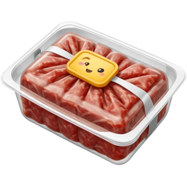 A 3D cartoon pack of minced meat wrapped in transparent plastic, supermarket-style packaging, top angleMemoji-style. emoji