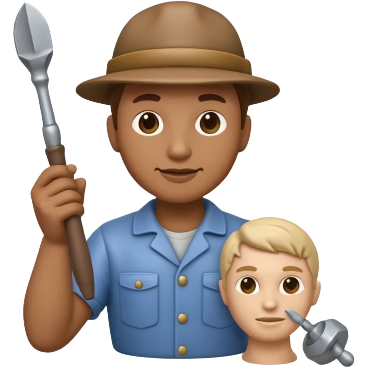 Apple Memoji-style 3D emoji of a sculptor with a small statue and chisel, smooth gradients, rounded edges, no background. emoji