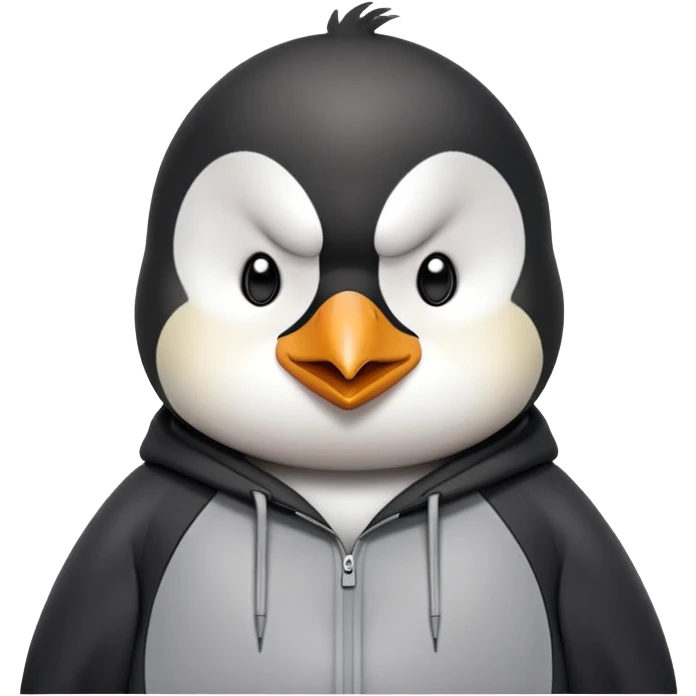 head and shoulders portrait of a friendly anthropomorphised penguin wearing a mafia-style tracksuit, soprano vibe, angry, intense brooding expression emoji