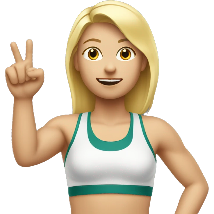 blonde woman in sport top raising her hand hello emoji