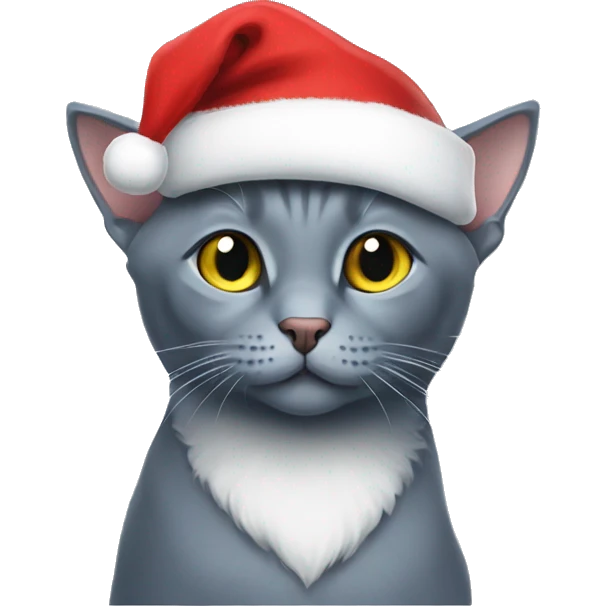 Russian blue cat with a Santa hat emoji