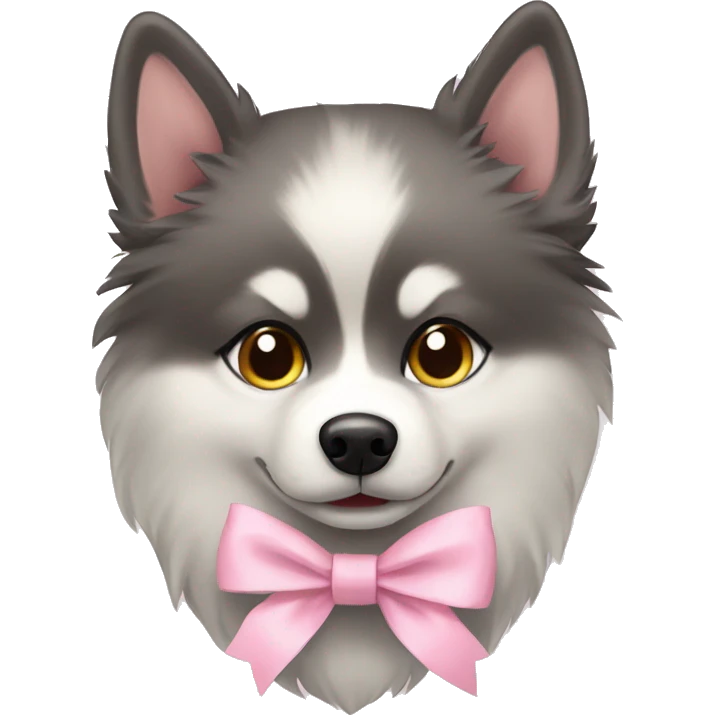 Pomsky with a light pink bow emoji