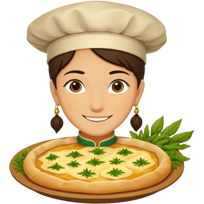 Georgian cuisine avatar in bright emoji-style illustration. Khachapuri and herbs, rich golden and green colors, simple shapes, flat design, strong character. emoji