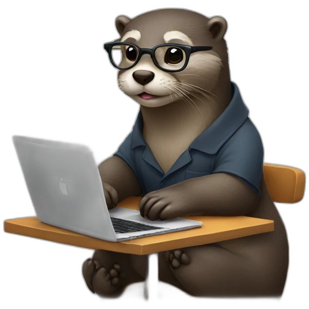 otter with glasses leaning against a pillow while working on a macbook emoji