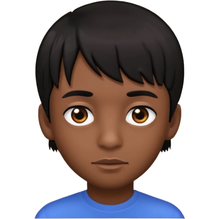 Dark brown boy, with fringe black hair, black eyes emoji
