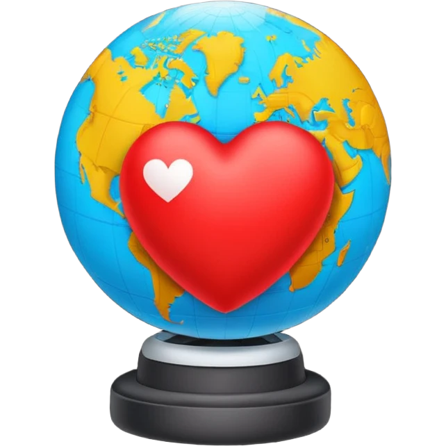 A glowing heart wrapped around a small globe, symbolizing love for travel and the world. Modern emoji design, vivid yet soft colors, clean background. emoji
