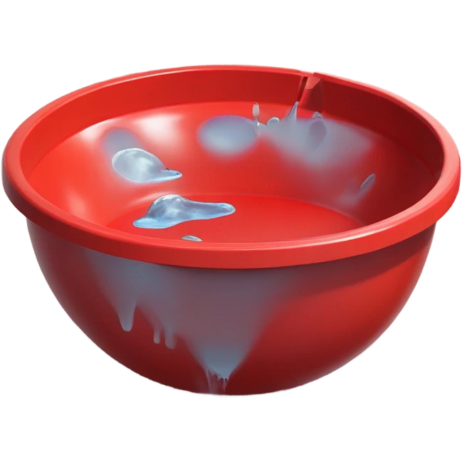 a red plastic round basin spilling out  emoji