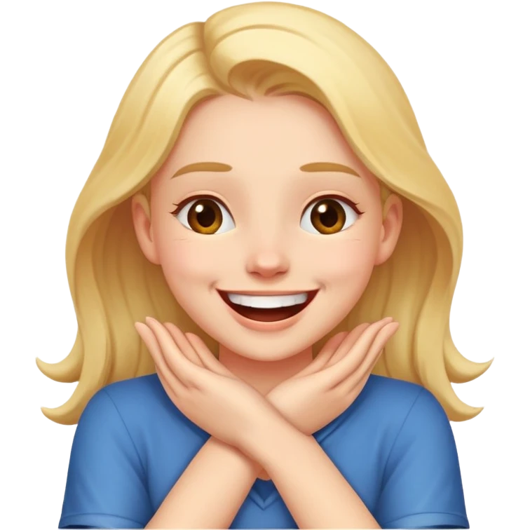 girl laughing with hands crossed around neck emoji
