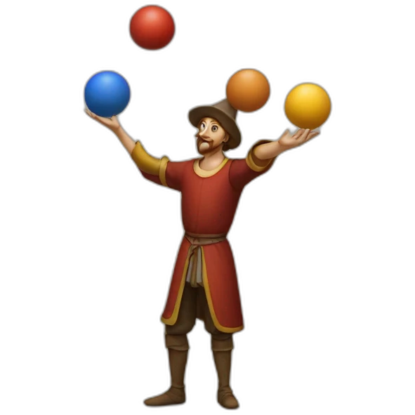 medieval juggler juggling 4 same-sized balls over them emoji