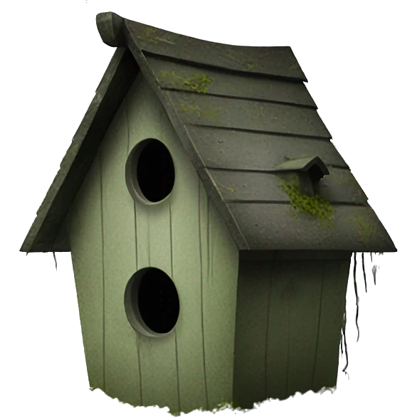 Realistic . Birdhouse. Haunted Addams house. birdhouse slightly mossy and spider webs  emoji
