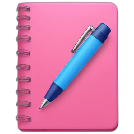 pink notebook with a blue pen emoji