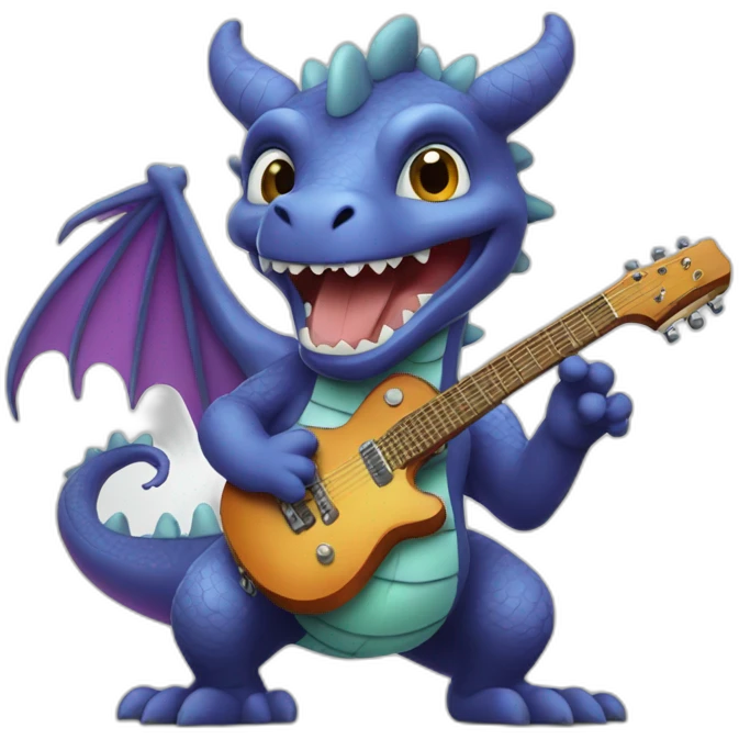 cute cartoon dragon playing guitar emoji