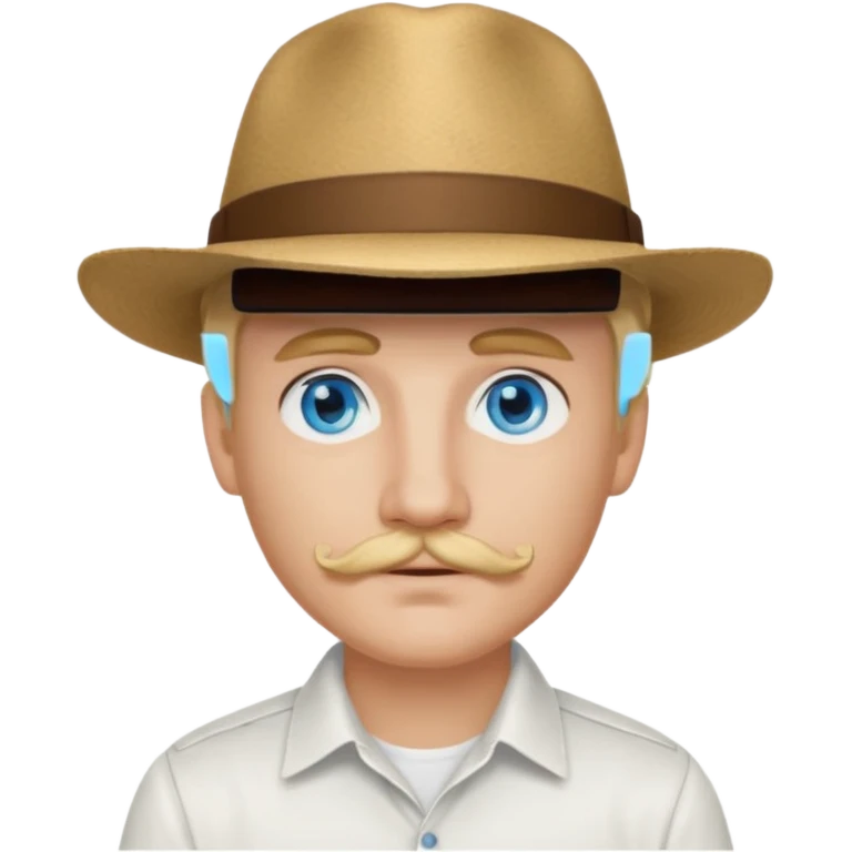 Justin Jeffre blue eyes, blonde hair and brown mustache, white shirt and hat emoji