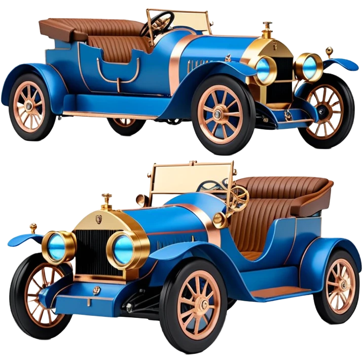  tarnished blue led lights C-3PO ghost buster’s 1927 delicately inlaid rose gold wood barrel accents Model-T x Rolls Royce efficiently powered by futuristic electric motors and dynamos racing wheels while flying rapidly roughening terrain stable on strong agile advanced suspension and steering emoji