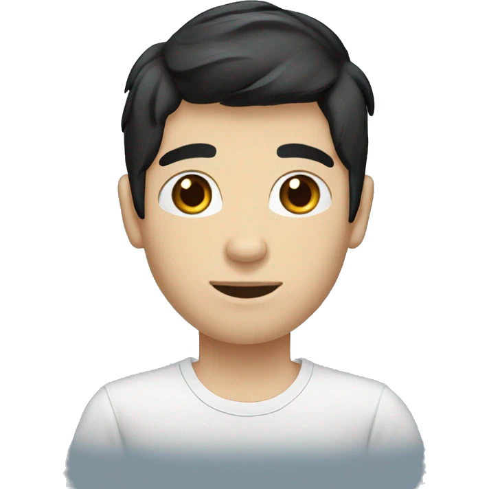 white boy black hair black eyes blue t-shirt emoji