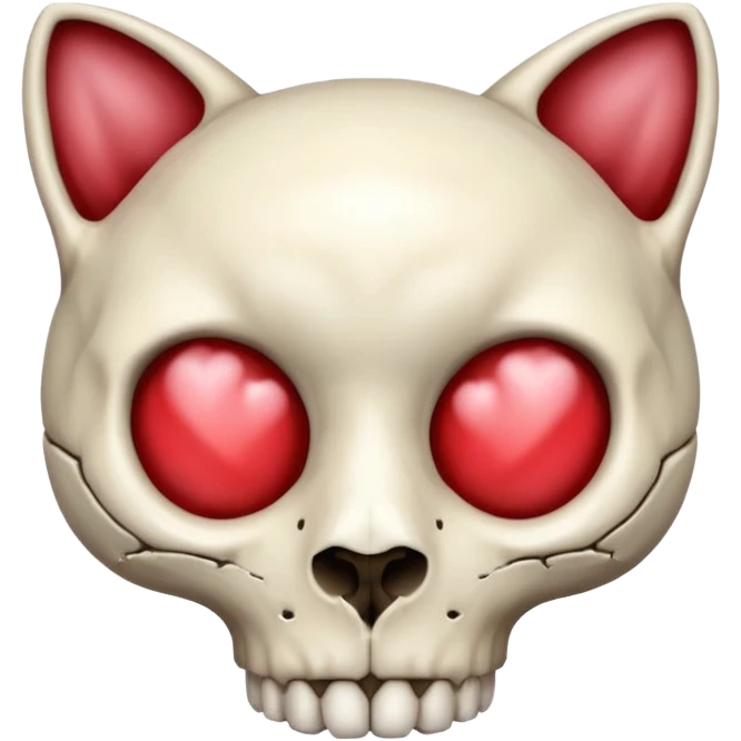 cat skull with a heart inside the skull emoji