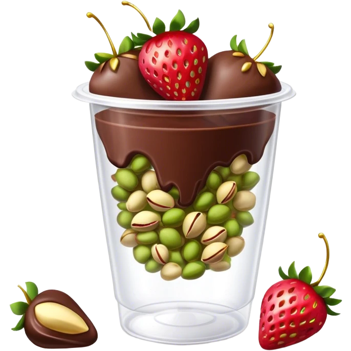 Chocolate covered Strawberries with pistachios in a plastic cup emoji