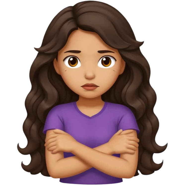Hispanic girl with long dark wavy hair crossing her arms while pouting  emoji
