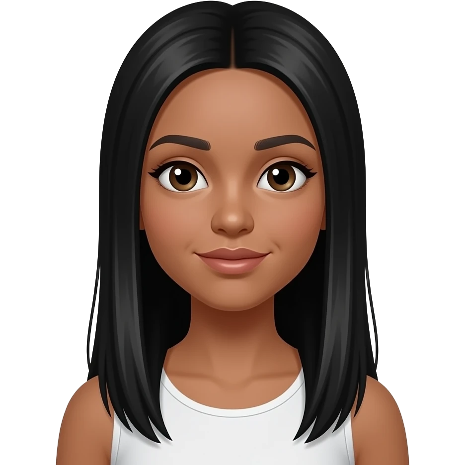 Une fille adolescente avec une peau "tan skin" avec des cheveux noirs lisses tres longs style clean girl emoji
