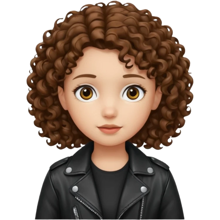 girl kid curly brown hair wear leather jacket emoji