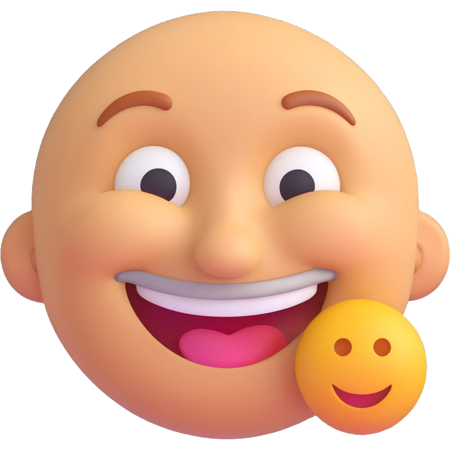 3D smiley emoji, round shape, grandfather with kiss, blue color, smiling face emoji