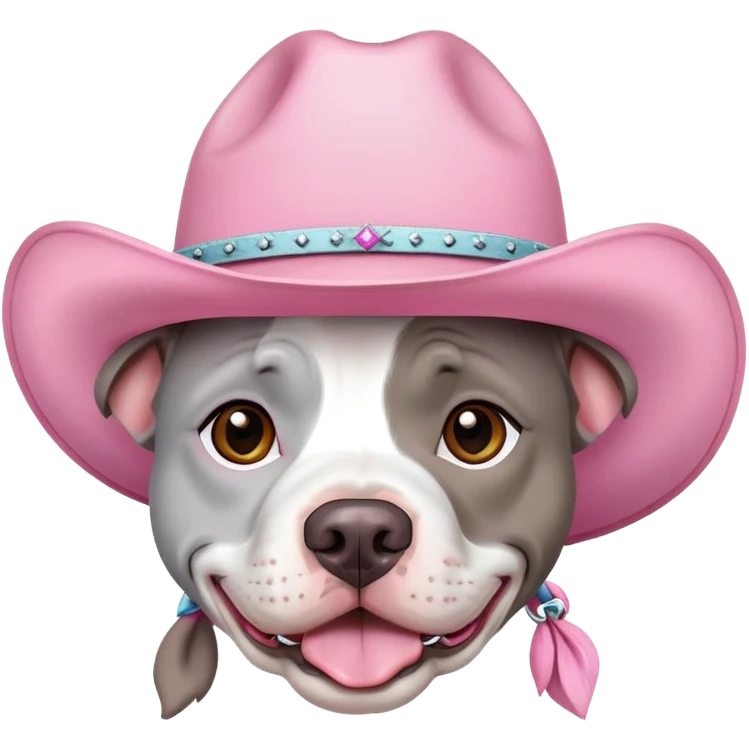 Gray and white pitbull with pink cow girl hat  emoji