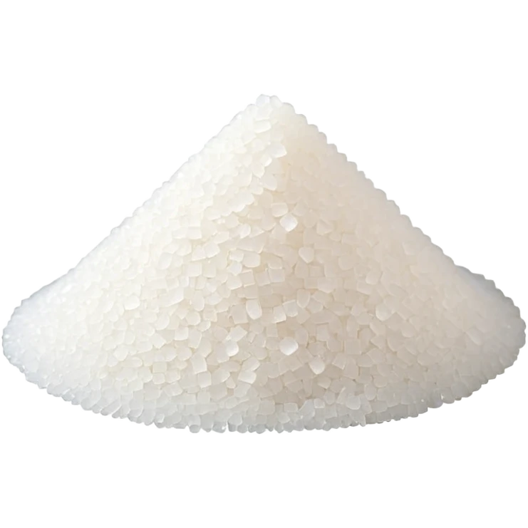 small mound of fine bright white granulated sugar, tiny uniform grains, slightly crystalline, delicate sparkle, clean dry surface, evenly textured, soft lighting, subtle shadows, emoji scale emoji
