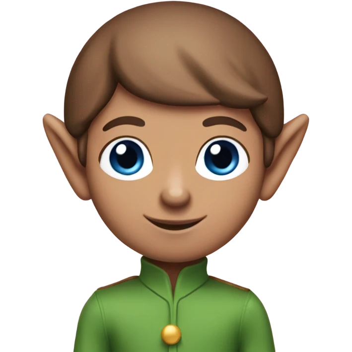 Elf on a shelf with brown hair, blue eyes, and pink cheeks emoji